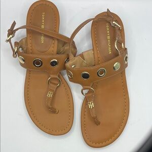 Tommy Hilfiger Women's Brown Sandals with Gold Accents